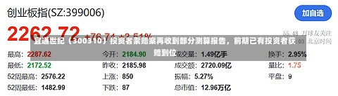 宜通世纪（300310）投资者索赔案再收到部分测算报告，前期已有投资者获赔到位