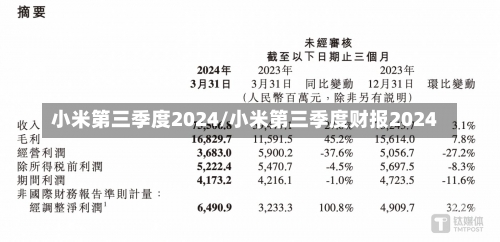 小米第三季度2024/小米第三季度财报2024