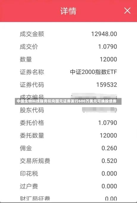 中国生物科技服务拟向国元证券发行600万美元可换股债券