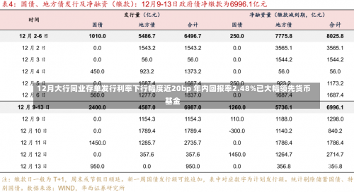 12月大行同业存单发行利率下行幅度近20bp 年内回报率2.48%已大幅领先货币基金