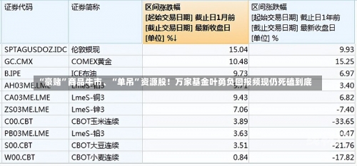 “豪赌”商品牛市、“单吊”资源股！万家基金叶勇负回报频现仍死磕到底