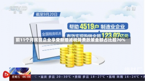 前11个月民营企业享受新增减税降费政策金额占比超70%