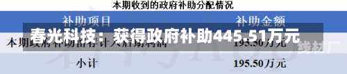 春光科技：获得政府补助445.51万元