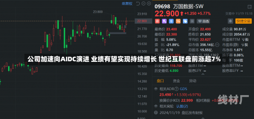 公司加速向AIDC演进 业绩有望实现持续增长 世纪互联盘前涨超7%