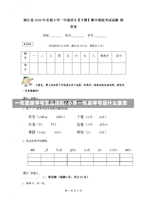 一年里级学号怎么排的/小学一年级学号是什么意思