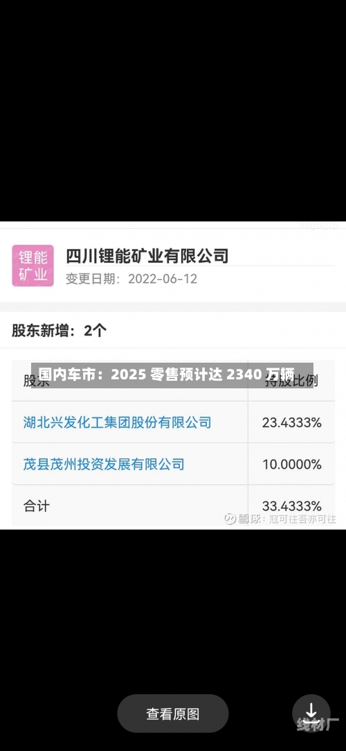 国内车市：2025 零售预计达 2340 万辆