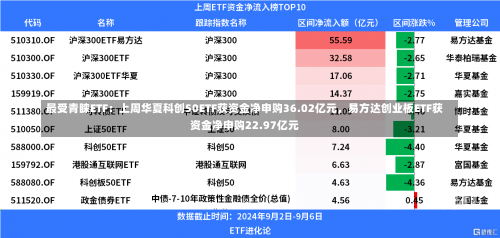 最受青睐ETF：上周华夏科创50ETF获资金净申购36.02亿元，易方达创业板ETF获资金净申购22.97亿元