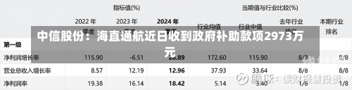 中信股份：海直通航近日收到政府补助款项2973万元