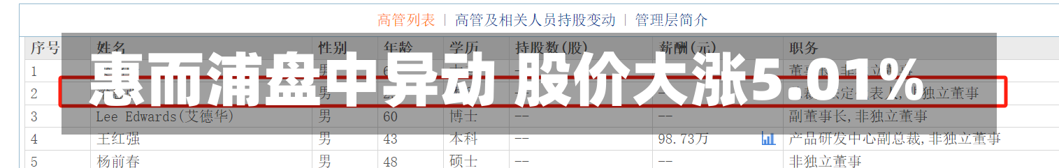 惠而浦盘中异动 股价大涨5.01%