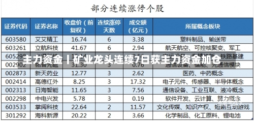 主力资金丨矿业龙头连续7日获主力资金加仓