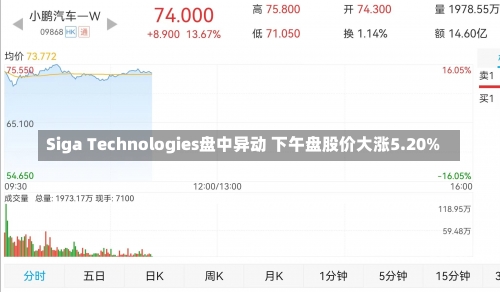 Siga Technologies盘中异动 下午盘股价大涨5.20%