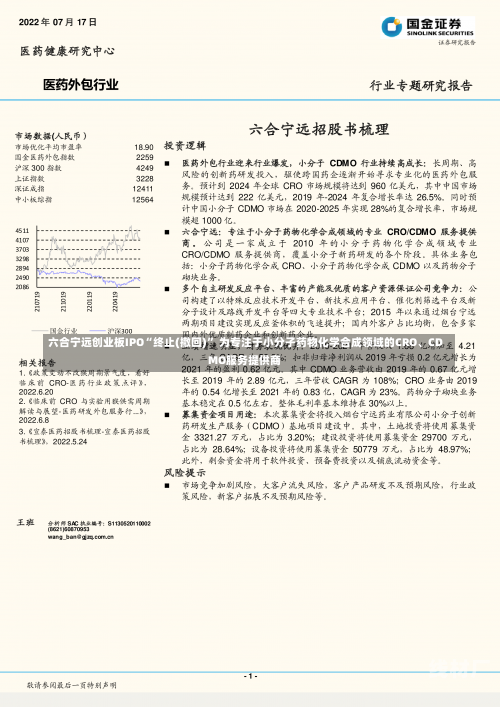 六合宁远创业板IPO“终止(撤回)” 为专注于小分子药物化学合成领域的CRO、CDMO服务提供商