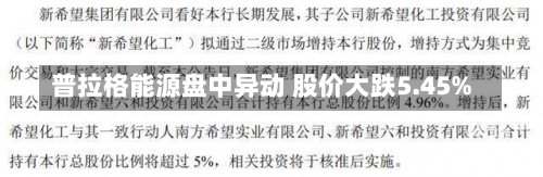 普拉格能源盘中异动 股价大跌5.45%